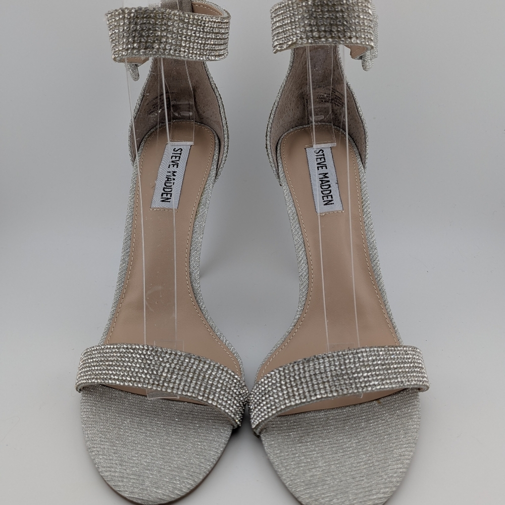 Steve Madden Silver Crystal Ankle-Strap Heels